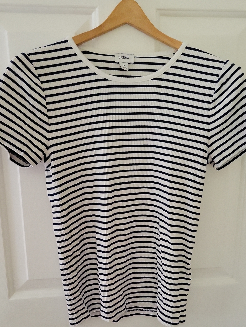 J. Crew Navy and White Striped Rib-Knit Short Sleeve Tee